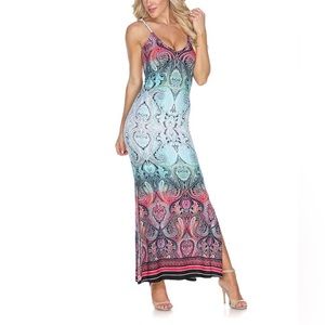 Nila Maxi Beautiful Bodycon Maxi Dress! Turquoise Damask!